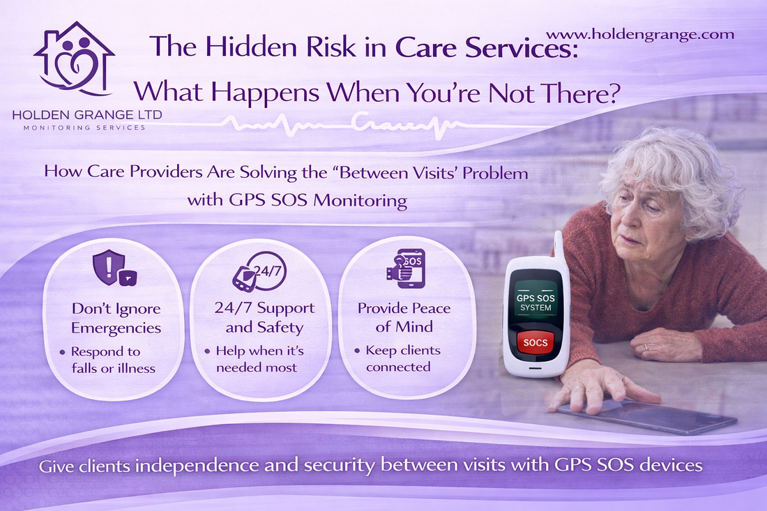 Elderly woman lying fallen on the floor reaching towards a white GPS SOS alarm device