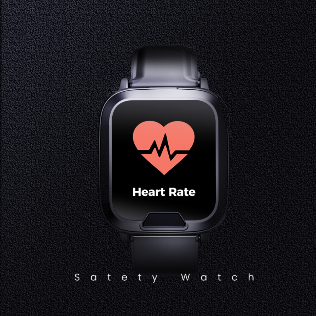 Smartwatch with heart rate monitor display on a black background