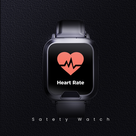Smartwatch with heart rate monitor display on a black background