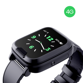 Black smartwatch with a 4G indicator on a white background